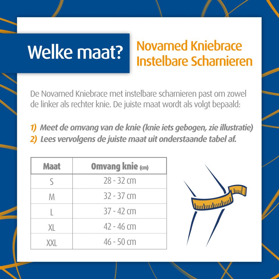 novamed kniebrace met instelbare scharnieren maattabel