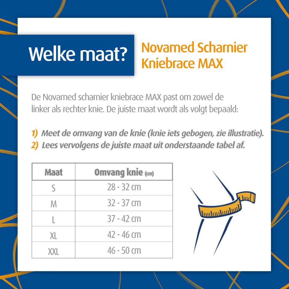 novamed scharnier kniebrace max met gekruiste banden maattabel