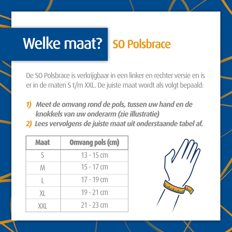 SO polsbrace maattabel