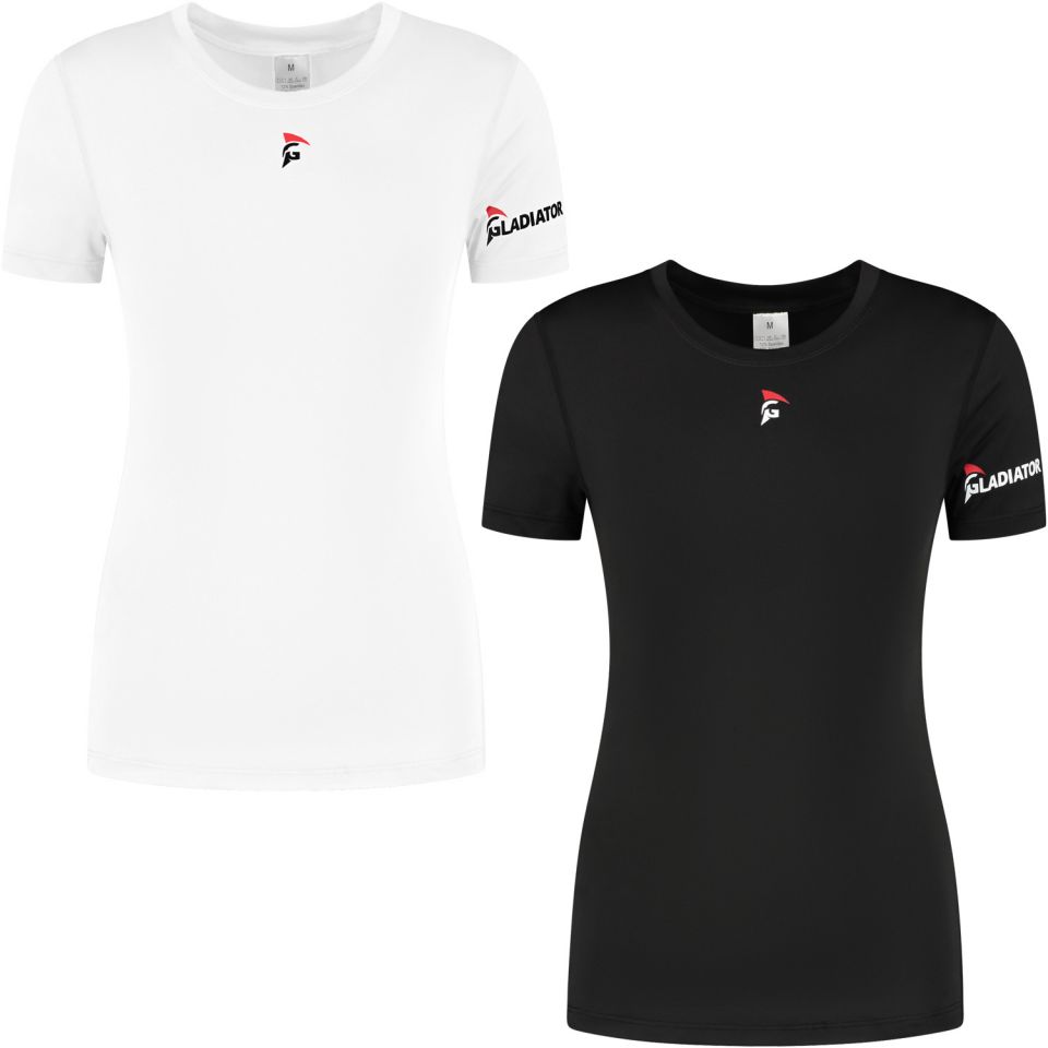 gladiator sports compressieshirt dames in zwart en wit van voren gefotografeerd