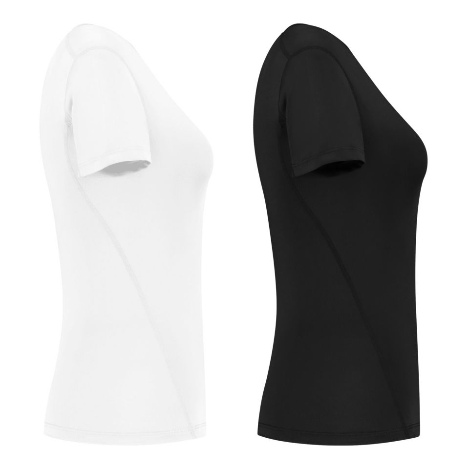 gladiator sports compressieshirt dames in zwart en wit zijkant gefotografeerd