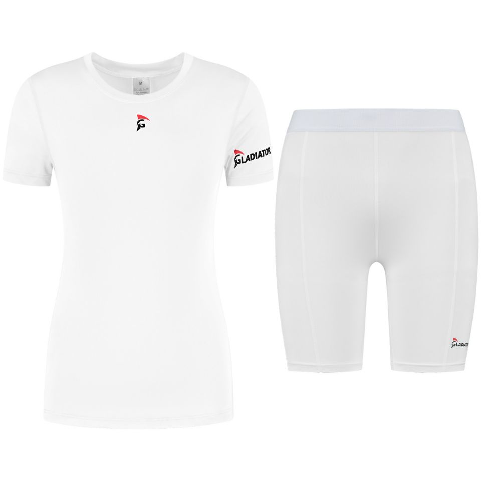 gladiator sports pakket compressiebroek en shirt dames wit van voren