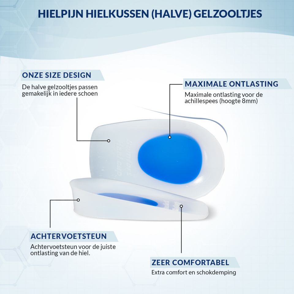 Hielpijn hielkussen (halve) gelzooltjes productinformatie