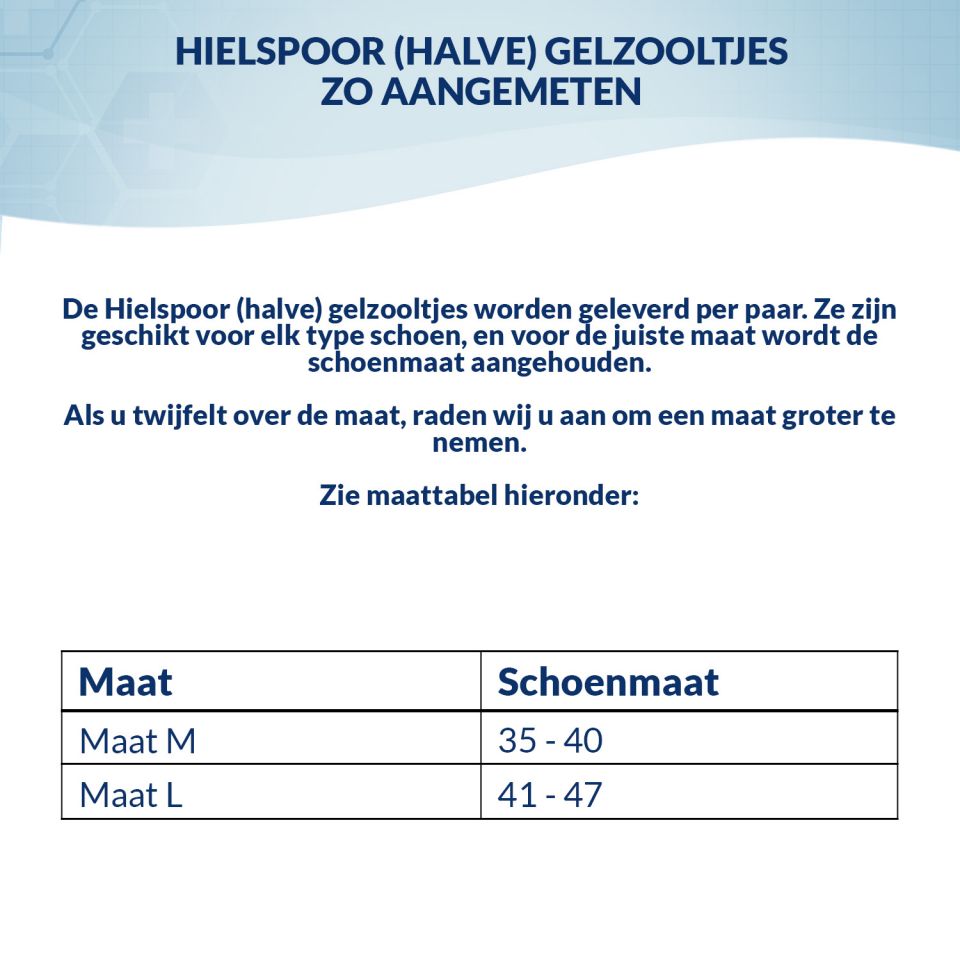 Maattabel Hielspoor halve gelzooltjes