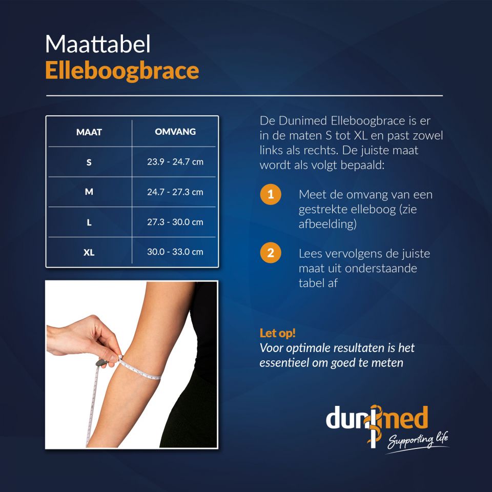 maattabel dunimed elleboogbrace / elleboogsteun