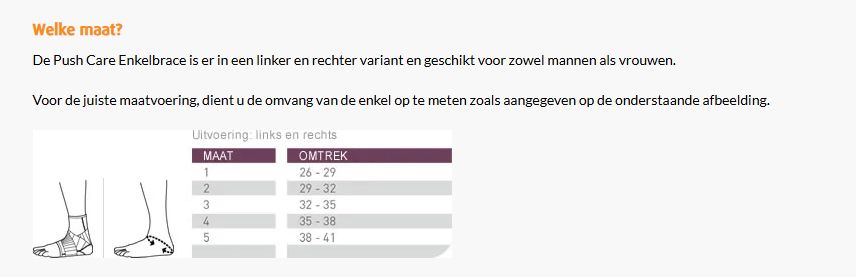 Maattabel Push Care Enkelbrace