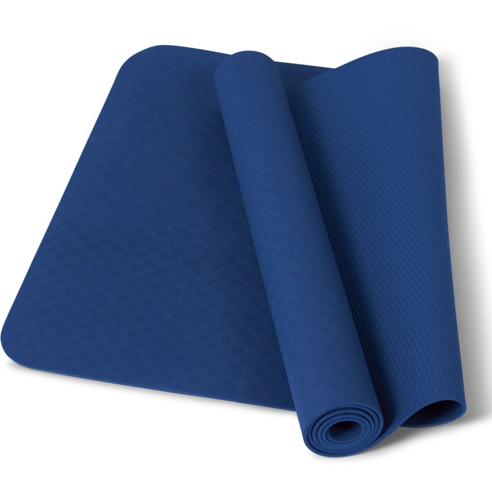 thuissport pakket yogamat blauw opgerold