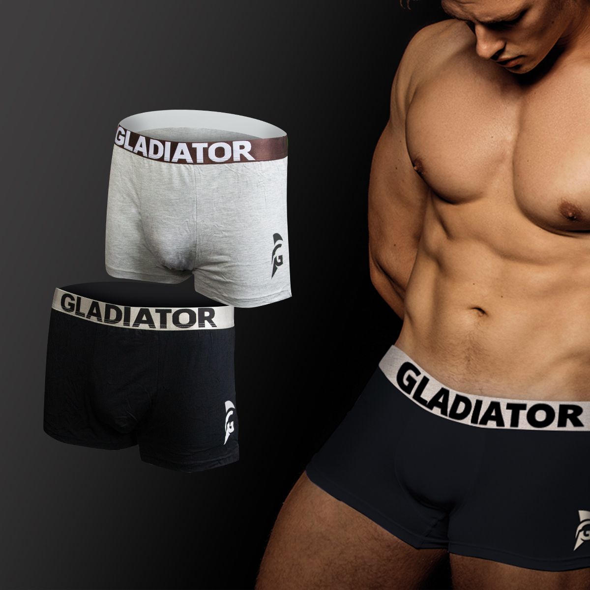 Gladiator Sports Bamboe Boxershorts 2-pack - Grijs/Zwart | Podobrace.nl