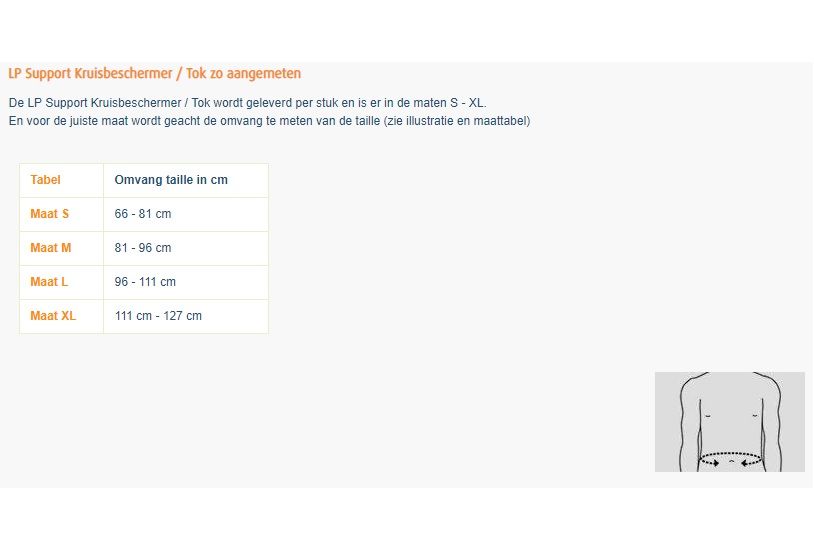 Maattabel LP Support Kruisbeschermer / Tok