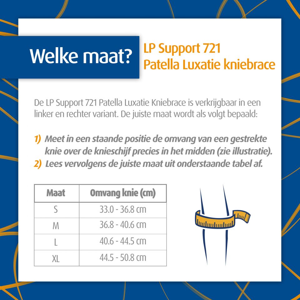 Maattabel LP Support 721 Patella Luxatie kniebrace