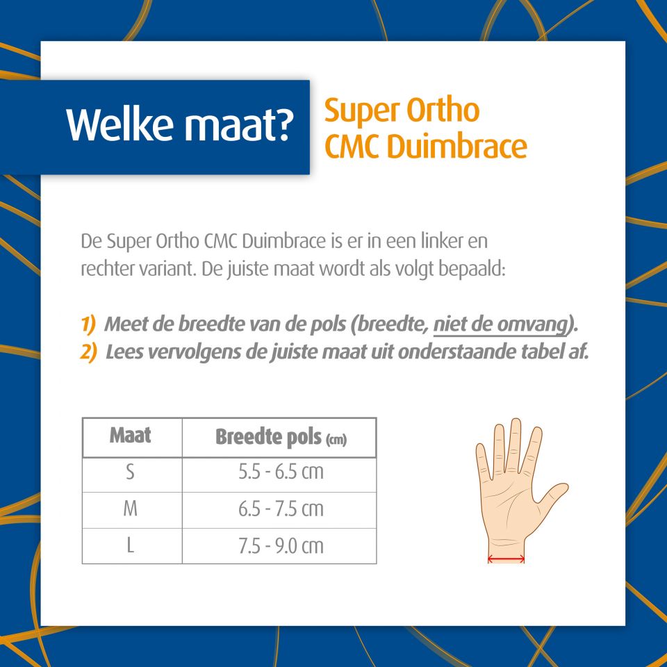 super ortho cmc duimbrace maattabel