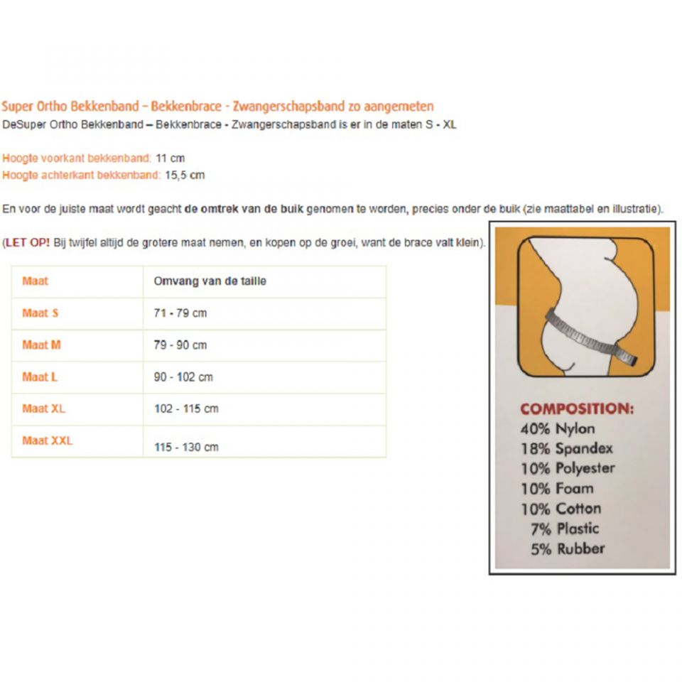 super ortho bekkenband bekkenbrace zwangerschapsband maattabel
