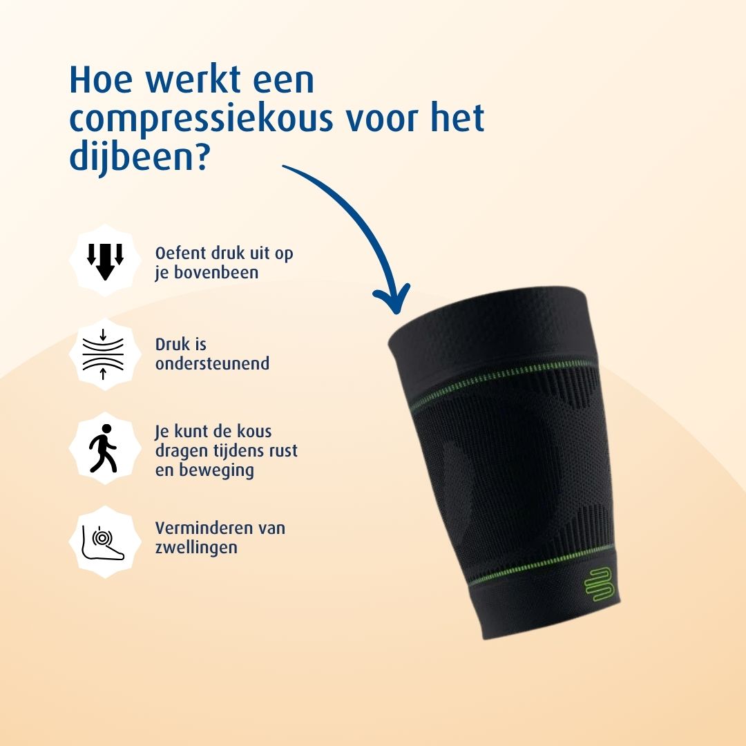 hoe werkt een compressiekous voor het dijbeen