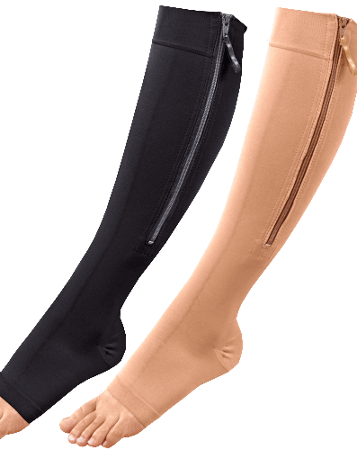 Steunkousen met rits - Open teen (Beschikbaar in zwart en beige) (Per paar)