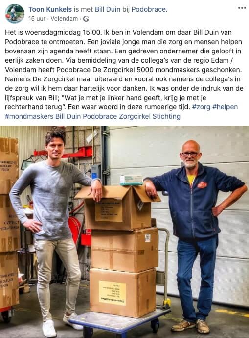 bill duin levert mondkapjes aan zorginstelling de zorgcirkel