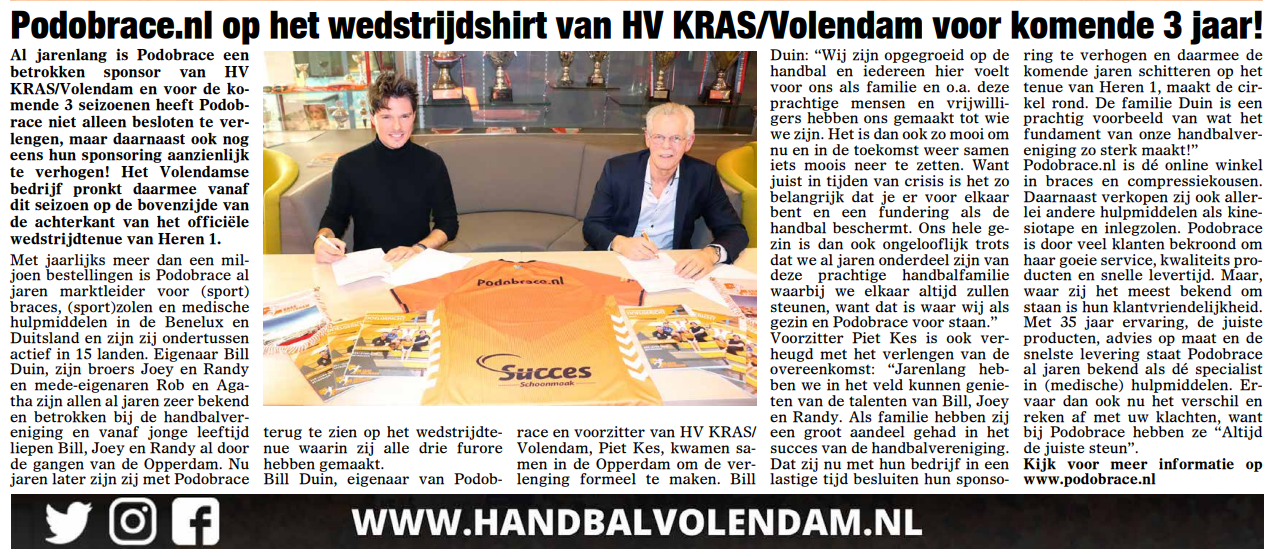 podobrace sponsort hv kras volendam voor nog eens 3 jaar