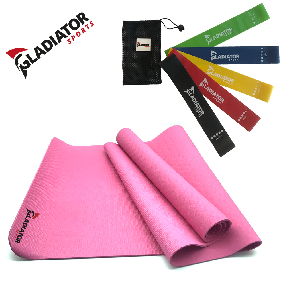 Thuissport Pakket - Yogamat Roze + Weerstandsbanden