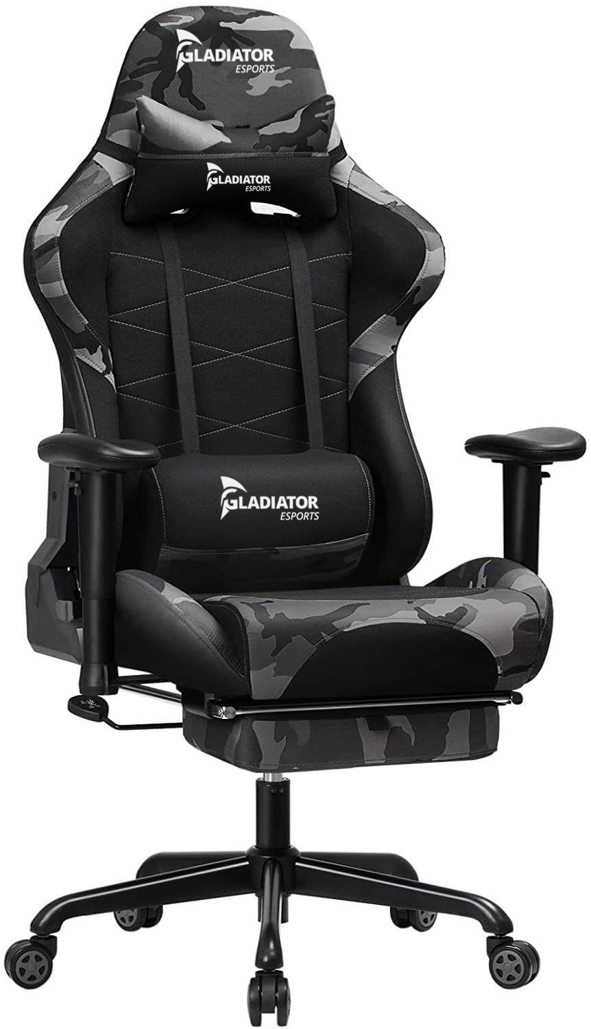 Gladiator Esports Gamestoel met kantelfunctie en voetensteun (beschikbaar in camouflage print)