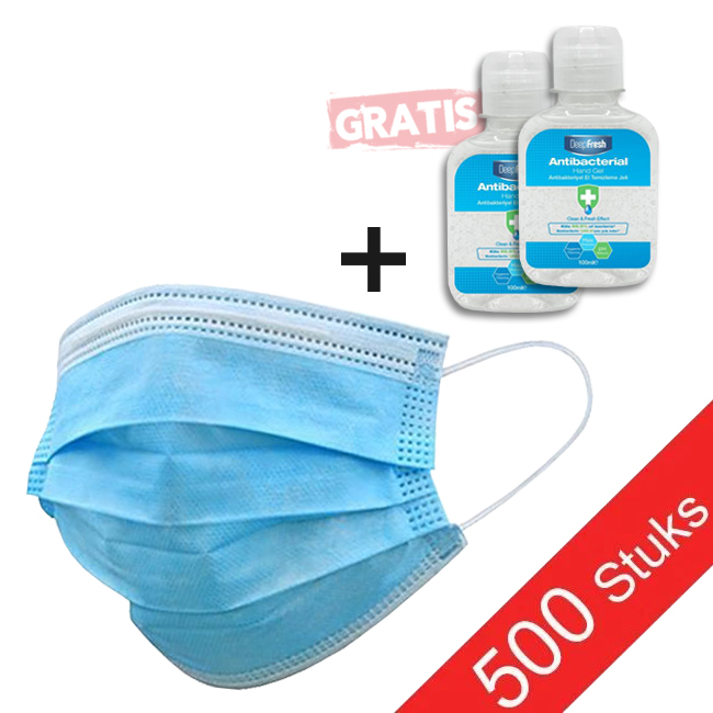 Mondkapjes (GB/T 32610 norm) 3 laags - 500 stuks + 2x gratis 100ml handgel!